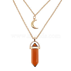 Dyed Natural Jasper Cone Pendant Double Layer Necklace, with Moon Charms, 19.69 inch(50cm)(UX9990-16)