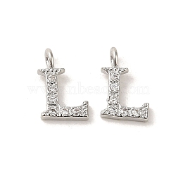 Initial Letter Brass Micro Pave Cubic Zirconia Pendants, Letter L, 9~10x4~10x1.5~2mm, Hole: 1.5mm(ZIRC-F008-L)