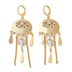 Glass Teadrop Chandelier Earrings, Brass Tassel Earrings with Glass for Women, Light Gold, 71~73x23mm(EJEW-K256-10KCG)