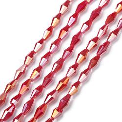 Opaque Glass Beads Strands, Bicone, Faceted, AB Color Plated, Dark Red, 8x4mm, Hole: 0.8mm, about 70pcs/Strand, 22.99''(58.4cm)(GLAA-P001-04A-06)