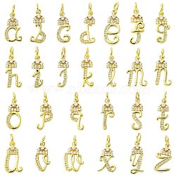 26Pcs 26 Styles Brass Micro Pave Cubic Zirconia Pendants, with Jump Ring, Letter A~Z Charms, Real 18K Gold Plated, 16~18x6~12x2mm, Hole: 4mm, 1pc/style(KK-CJ0002-50)