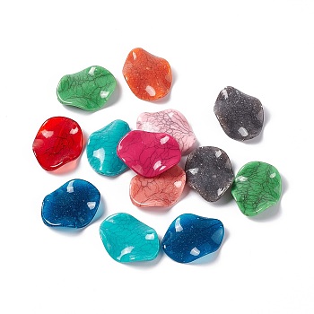 Crackle Opaque Acrylic Beads, Imitation Turquoise, Wave Oval, Mixed Color, 34~34.5x26~26.5x5~5.5mm, Hole: 1.6mm, about 167pcs/500g