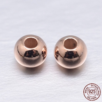 Round 925 Sterling Silver Spacer Beads, Real Rose Gold Plated, 2mm, Hole: 0.7~1mm, about 820pcs/20g
