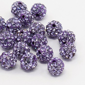 Pave Disco Ball Beads, Polymer Clay Rhinestone Beads, Grade A, Violet, PP9(1.5.~1.6mm), 6mm, Hole: 1mm