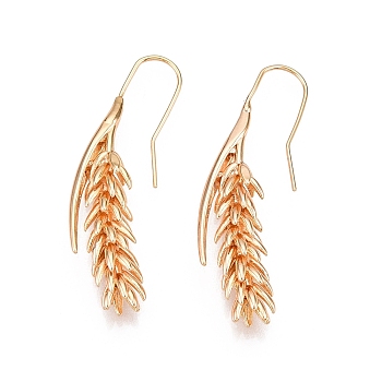 Wheat Brass Dangle Earrings, Long-lasting Plated, Real 18K Gold Plated, 48x10.4x8mm