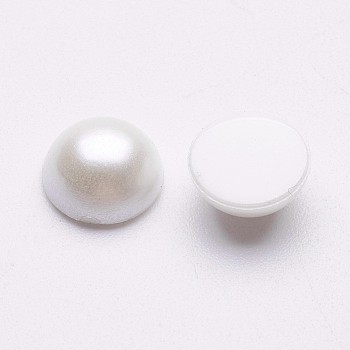 Acrylic Cabochons, Imitated Pearl, Flat Round, White, 8x3mm