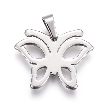 304 Stainless Steel Pendants, Butterfly, Stainless Steel Color, 21x16x1.5mm, Hole: 3x5mm