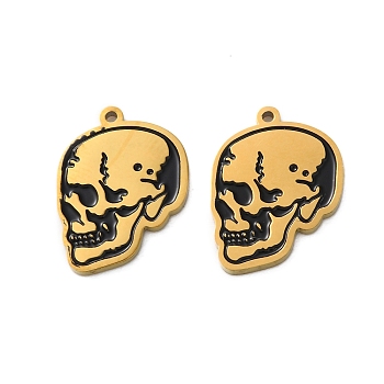 Ion Plating(IP) 304 Stainless Steel Pendants, with Enamel, Skull Charm, Real 18K Gold Plated, 16.5x12.5x1.5mm, Hole: 1mm