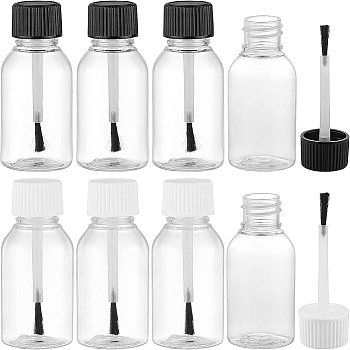 DIY Nail Polish Bottle, Plastic Empty Bottle, with Cap and Soft Brush, Black & White, 6.7cm, Capacity: 30ml