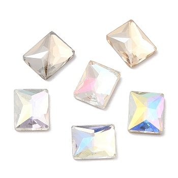 K5 Glass Rhinestone Cabochons, Flat Back & Back Plated, Faceted, Rectangle, Mixed Color, 10x8x3.5mm