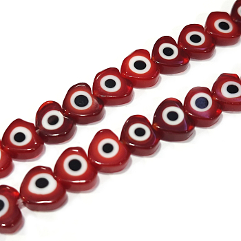 Handmade Evil Eye Lampwork Beads Strands, Heart, Dark Red, 6~7x8x3mm, Hole: 1mm, about 47~49pcs/strand, 13.19~13.98 inch(33.5~35.5cm)