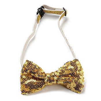 Adjustable Cat Dog Bowknot Collars, Sequin/Paillette Beaded Pet's Bow Tie, Pet Bowknot Necktie, Gold, 190~350mm