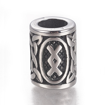 304 Stainless Steel Beads, Column, Antique Silver, 13.5x10mm, Hole: 6mm