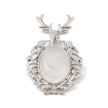 Natural Quartz Crystal Pendants, with Platinum Tone Alloy Findings, Deer Charms, 56x33x4mm, Hole: 5x8mm