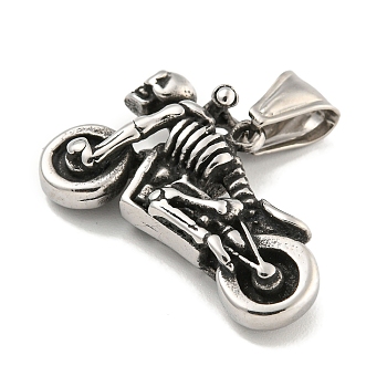 316 Surgical Stainless Steel Pendants, Motorcycles with Skeletons Charm, Antique Silver, 19.6x32.5x10.6mm, Hole: 8.5x4.2mm