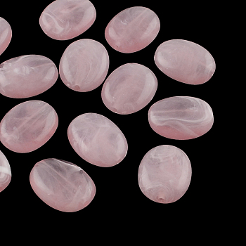 Oval Imitation Gemstone Acrylic Beads, Pearl Pink, 19x15x7mm, Hole: 2mm