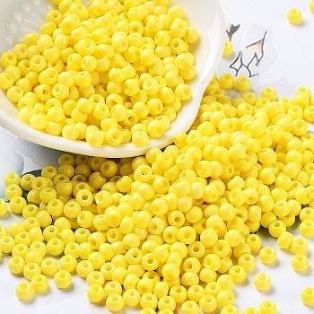 Baking Paint Glass Seed Beads, Round, Yellow, 4x3mm, Hole: 1.2mm, about 7650pcs/pound