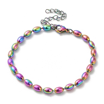 Ion Plating(IP) 304 Stainless Steel Oval Ball Chain Bracelets for Women, Rainbow Color, 6-3/4 inch(17cm)