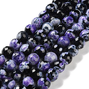 Natural Agate Beads Strands, Dyed & Heated, Faceted, Round, Indigo, 10mm, Hole: 0.8mm, about 37pcs/strand, 14.96''(38cm)