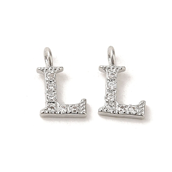 Initial Letter Brass Micro Pave Cubic Zirconia Pendants, Letter L, 9~10x4~10x1.5~2mm, Hole: 1.5mm