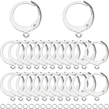 80Pcs 304 Stainless Steel Leverback Earring Findings, with Loops & 100Pcs Open Jump Rings, Stainless Steel Color, 14.5x12x2mm, Hole: 1.2mm, Pin: 0.6mm