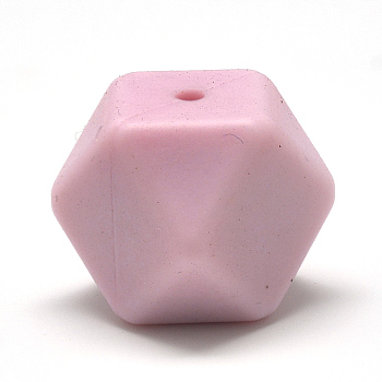Food Grade Eco-Friendly Silicone Beads, Chewing Beads For Teethers, DIY Nursing Necklaces Making, Faceted Cube, Pink, 17x17x17mm, Hole: 2mm