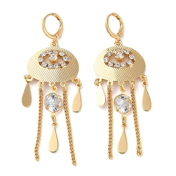 Glass Teadrop Chandelier Earrings, Brass Tassel Earrings with Glass for Women, Light Gold, 71~73x23mm