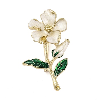 Alloy Enamel Flower Pin Brooch for Women, Floral White, 46.5x27.5mm