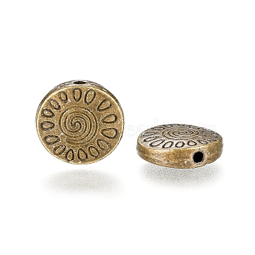 Tibetan Style Alloy Beads, Cadmium Free & Lead Free, Flat Round with Vortex, Antique Bronze, 12x4mm, Hole: 1.5mm(PALLOY-P184-02AB-RS)