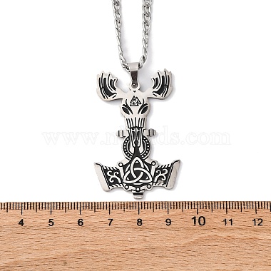 304 Stainless Steel Viking Mjolnir Thor Hammer Pendant Twisted Chain Necklaces for Men(NJEW-S440-05AS)-3