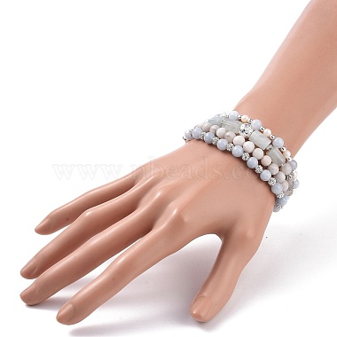 4 pièces 4 styles de pierres précieuses mixtes naturelles et synthétiques et 304 bracelets extensibles en perles d'acier inoxydable pour femmes(BJEW-JB09116)-6