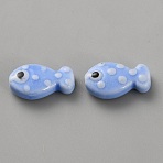 Handmade Porcelain Beads, Hand Painted Ceramic Beads, Fish, Lavender, 19.5x11x6.5mm, Hole: 2mm(PORC-WH20001-02J)