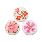 2-Hole Printed Opaque Resin Buttons, Flat Round with Flower, Mixed Color, 15x2.8mm, Hole: 1.8mm(RE-CBADF5A-15)