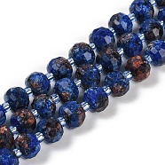 Natural Sesame Jasper Dyed Beads Strands, Faceted, Rondelle, with Seed Beads, Dark Blue, 7.5~8x6.5mm, Hole: 1.4mm, about 45~46pcs/strand, 15.75''(40cm)(G-H057-A21-04)