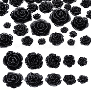 Elite 60Pcs 5 Styles Opaque Resin Cabochons, Rose, Black, 9~25x9~25.5mm, 12pcs/style(CRES-PH0001-07)