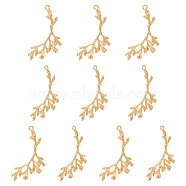 10Pcs Brass Peg Bails Pendants, For Half Drilled Bead, Branch and Leaf, Real 18K Gold Plated, 39.5x20x2mm, Hole: 1.5mm, Pin: 1mm(FIND-NB0004-18)
