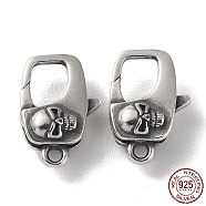 925 Thailand Sterling Silver Lobster Claw Clasps, Skull, with 925 Stamp, Antique Silver, 14.5x10x5mm, Hole: 1.5mm(STER-D003-51AS)