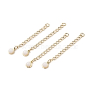 Ion Plating(IP) 316 Surgical Stainless Steel Curb Chain Extender with Natural  White Jade Round Charm, Golden, 53.5mm, Hole: 2.5mm(STAS-A097-01G-09)