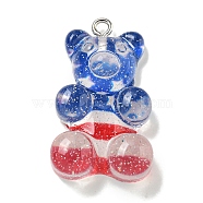 Independence Day Transparent Resin Pendants, with Glitter Powder & Platinum Plated Iron Loops, Colorful, Bear, 19x8mm, Hole: 2mm(RESI-U007-01C)