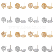 8Pcs 4 Style Flat Round with Flower Brass Micro Pave Clear Cubic Zirconia Stud Earrings Findings, with Vertical Loops, Nickel Free, Real Gold Plated & Real Platinum Plated, 18~19x17mm, Hole: 1~1.6mm, Pin: 0.7mm, 2Pcs/style(KK-DC0002-90)