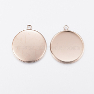 Ion Plating(IP) 304 Stainless Steel Pendant Cabochon Settings, Plain Edge Bezel Cups, Flat Round, Rose Gold, 22.5x20x2mm, Hole: 2mm, Tray: 18mm(X-STAS-F135-02RG)