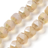 Electroplate Transparent Glass Beads Strands, Frosted, Faceted, Lantern, Blanched Almond, 7x7.8x7.5mm, Hole: 1.5mm, about 72pcs/strand, 20.79''(52.8cm)(EGLA-I018-AB04)