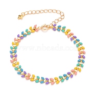 Brass Enamel Cobs Chains Bracelets, with Golden Plated Curb Chains and Spring Ring Clasps, Colorful, 7-3/8 inch(18.8cm)(BJEW-JB05744)