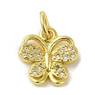 Real 18K Gold Plated Brass Pave Cubic Zirconia Pendants, with Jump Rings, Butterfly, Clear, 11x10.5x2mm, Hole: 3mm(KK-M283-10B-01)
