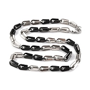 201 Stainless Steel Arch Links Chain Necklace, with 304 Stainless Steel Clasps, Stainless Steel Color, Black, 23.46 inch(59.6cm), Link: 12x7x1.5mm(NJEW-F222-38EBP-08)