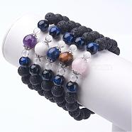 Natural Lava Rock Stretch Bracelets, with Gemstone, Alloy Findings, 2-1/4 inch(56mm)(BJEW-JB03172)
