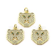 Rack Plating Real 18K Gold Plated Brass Pendants, with Cubic Zirconia, Long-Lasting Plated, Lead Free & Cadmium Free, Leopard, Colorful, 17x16.5x2.5mm, Hole: 3mm(KK-B077-09G)