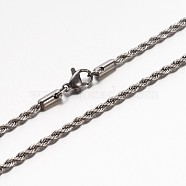 304 Stainless Steel Rope Chain Necklaces, with Lobster Claw Clasp, Stainless Steel Color, 19.7 inch(50cm), 2.3mm(NJEW-E026-09P)