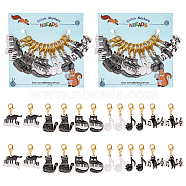 Alloy Enamel Pendant Locking Stitch Markers, Zinc Alloy Lobster Claw Clasps Stitch Marker, Musical Note/Cat with Music Scores/Cat with Piano, Golden, 3.7~4.4cm, 6 style, 2pcs/style, 12pcs/set(HJEW-AB00102)