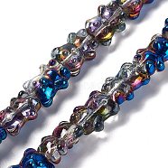 Electroplate Glass Beads Strands, Half Rainbow Plated, Bear, Blue, 15x12x8.5mm, Hole: 1mm, about 44pcs/strand, 25.20 inch(64cm)(EGLA-L030-HR02)